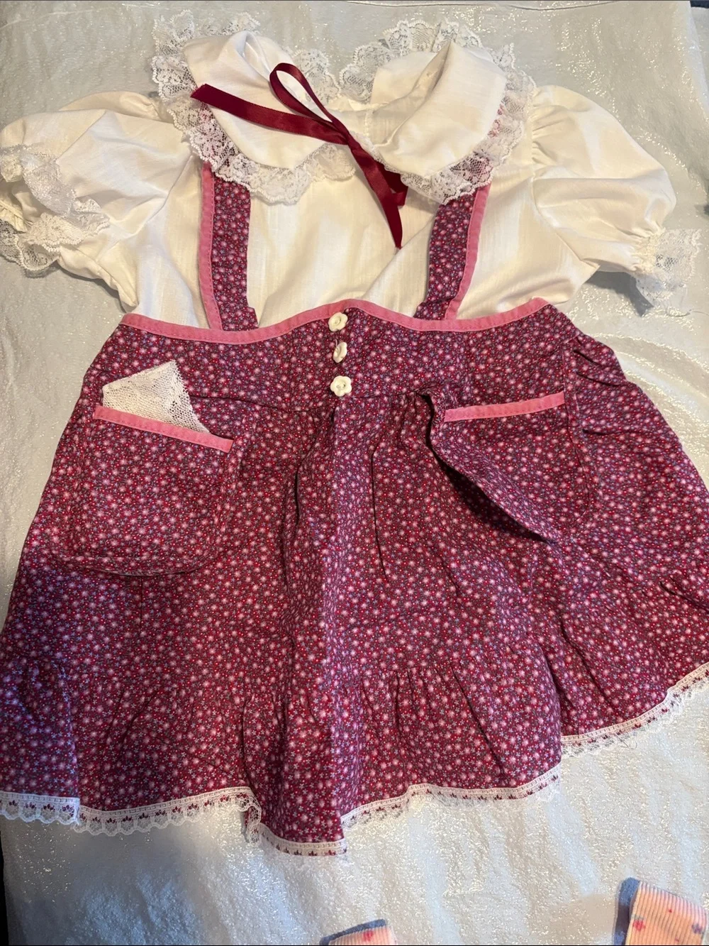 Mixed Baby Girls Outfit Lot - Pink, Blue, Red, Cream. 7 total outfits.